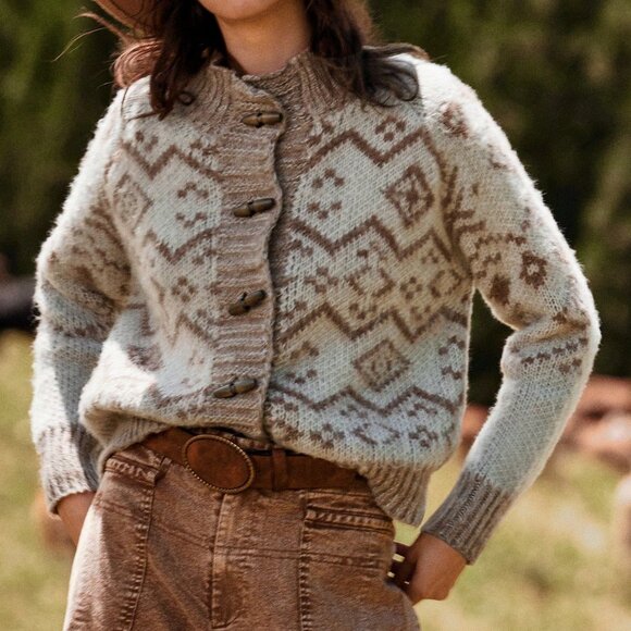 Multicolor Casual Women's Geometric Long Sleeve Cardigan Sweater - Picture 1 of 7